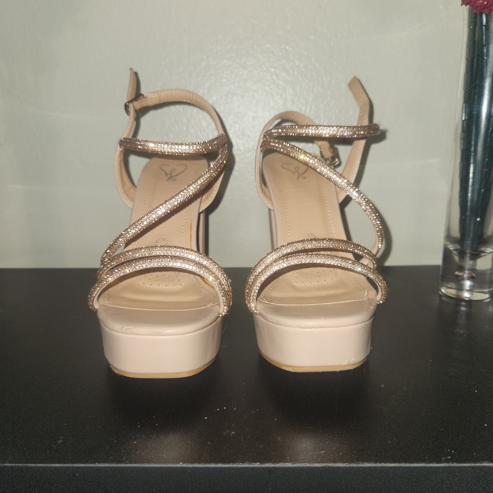 Windsor Beige and Gold Strappy Platform Sandals